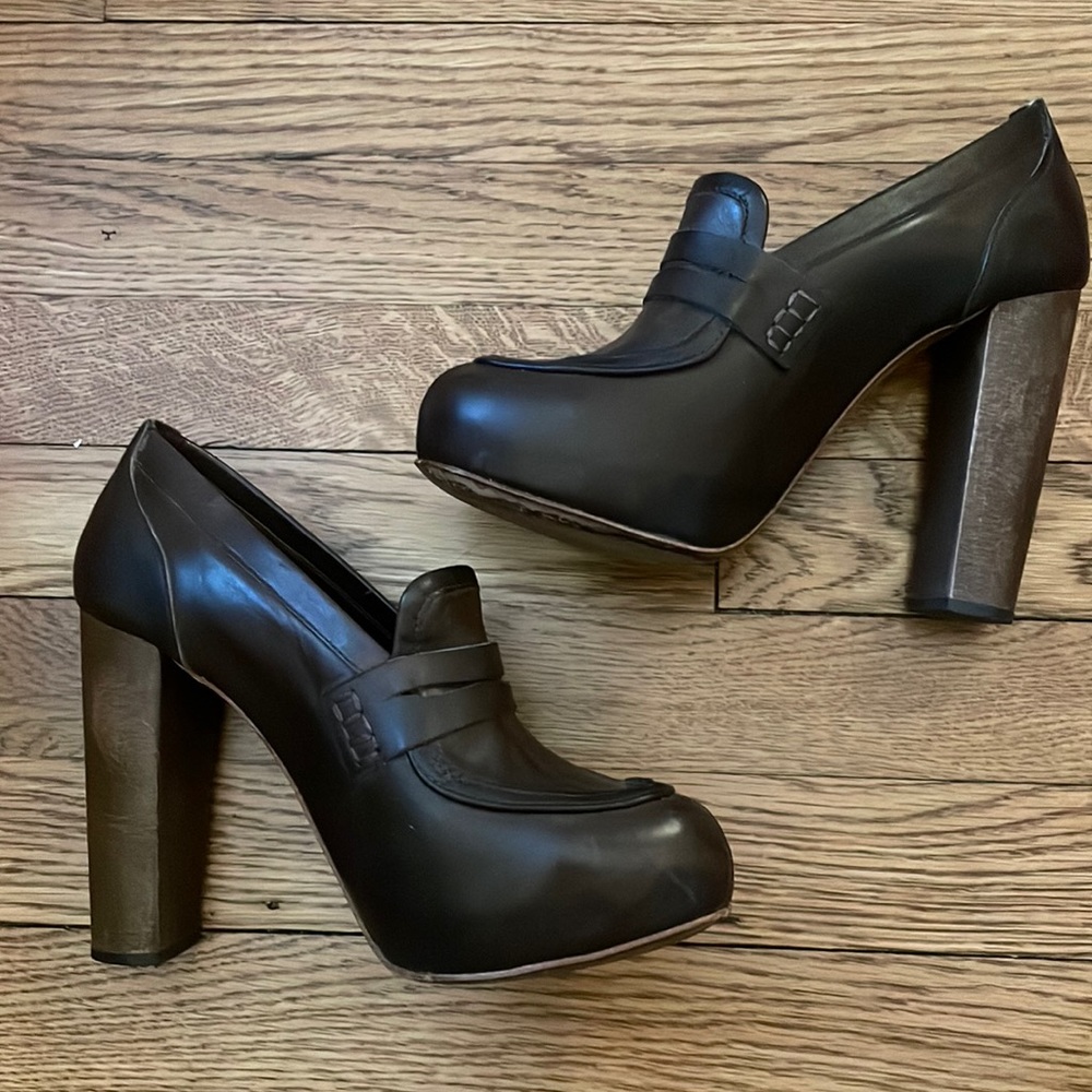 Topshop Praline Chocolate Brown leather platform loafers